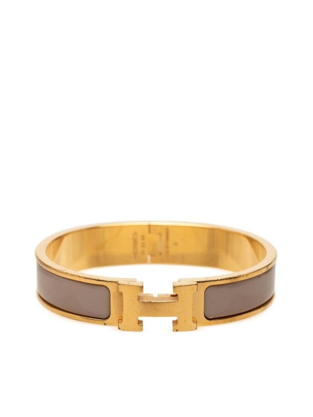 Hermes Clic H PM Bracelet Bangle Gold Greige Plated Enamel